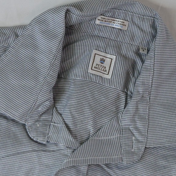 Peter Millar 16.5 Large Blue Woven Long Sleeve Button Front Shirt - Picture 3 of 3